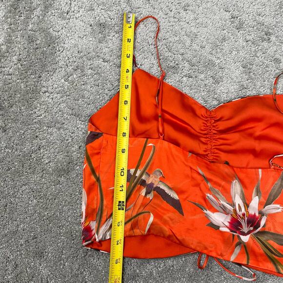 All Saints Top Womens 2 Orange Alexia Dorada Silk Blend Cami Flame Orange Floral - Picture 14 of 16